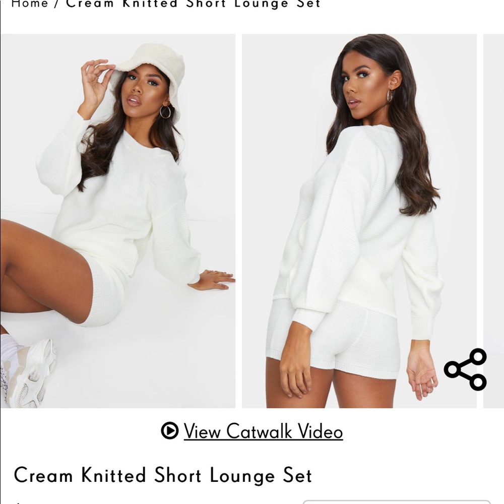 Pretty Little Thing Cream Knitted Short Lounge Set